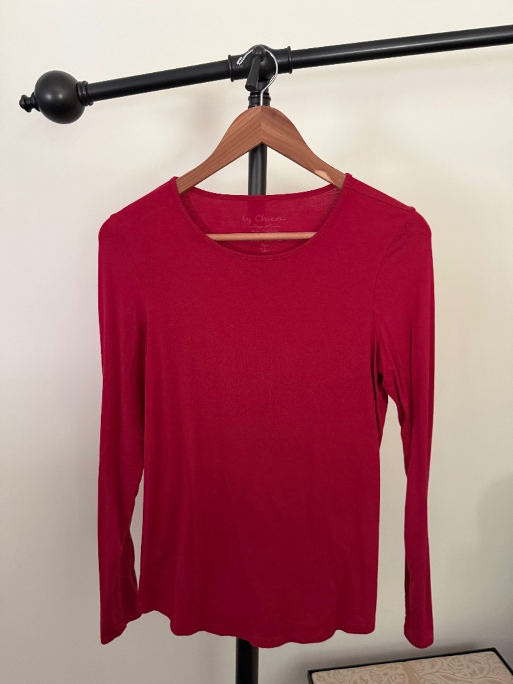 Chico's Red Crewneck Long Sleeve Tee Upper Layering Top